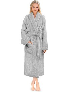 〽️Women's Bathrobe Light Gray Fleece Luxury Soft Warm Fluffy Sherpa Shaggy Robes